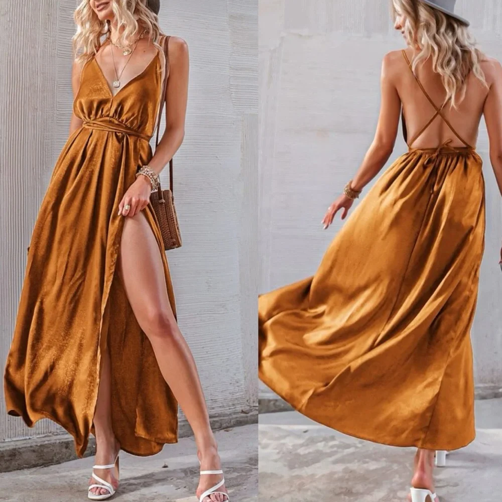 Boho black crisscross open back wrap hem maxi dress - Picture 10 of 15